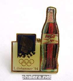 Знак Зимние Олимпийские игры 1994 Лиллехаммер, значок спонсора Coca-cola light.