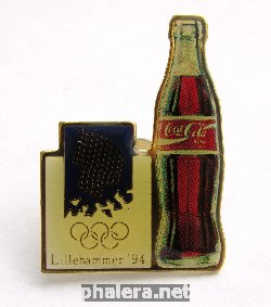 Знак Зимние Олимпийские игры 1994 Лиллехаммер, значок спонсора Coca-cola.