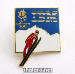 Знак Зимние Олимпийские игры 1992 Альбервиль, значок спонсора IBM прыжки с трамплина.