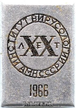 Нагрудный знак Институт вирусологии АМН СССР 20 лет, 1966 