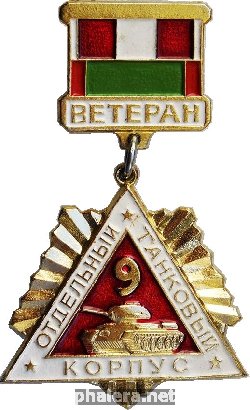 Нагрудный знак Ветеран, 9 Отдельный танковый корпус Бобруйско-Берлинский 